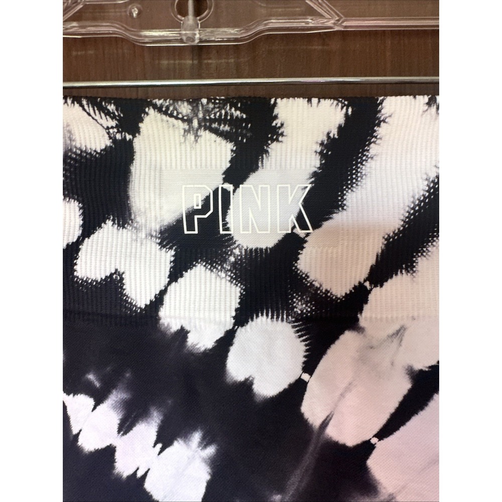 PINK Victoria's Secret Seamless Tie Dye Ribbed Leggings Black White Large - Picture 6 of 6